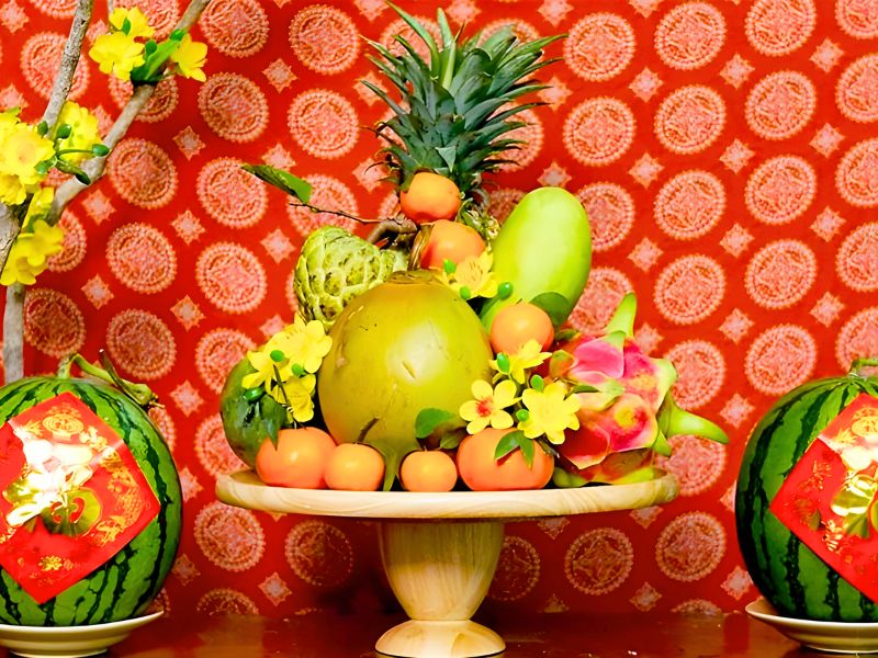 Le plateau de cinq fruits du Tết traditionnel du Vietnam